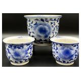 3pc Blue & White Chinoiserie Planters