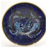 Chinese Cloisonne Blue Dragon Plate