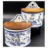 2pc German Blue & White Salt Boxes