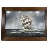 Original Nautical Ship Oil Painting, Signed