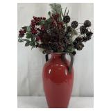 Large Ceramic Metal Handle Vase w/ Decor