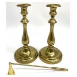 Pair Brass Candlesticks & Snuffer