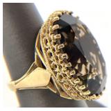 14K Gold Smokey Quartz Ring, Sz 7.5