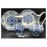 5pc Delft Blue Hand Painted Pottery