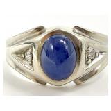 14K White Gold Star Sapphire Diamond Ring