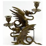 Pair Old Chinese Brass Dragon Candle Holders