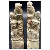 2pc Antique Chinese Carved Soapstone Statues