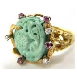 18K Gold, Chinese Turquoise, Diamond, Ruby Ring