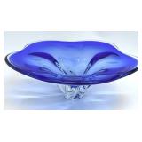 Large Cobalt Blue Art Glass Floral Bowl