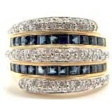 14K Gold Diamond & Sapphire Ring, Sz 7