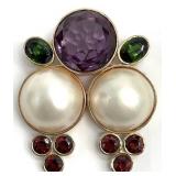 14K Gold Mabe Pearl & Gemstone Brooch