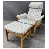 Plaid Upholstered Recliner & Ottoman