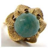 14K - 16K Gold Turquoise Stone Ring, Sz 8.5