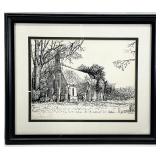 Signed Church Landscape Scene Art