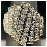 14k Yellow Gold & Diamond Rows Ring