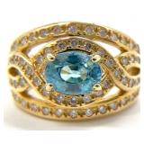 14k Yellow Gold Diamond & Sapphire Ring