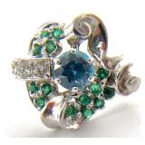 14k White Gold Emerald & Sapphire Ring