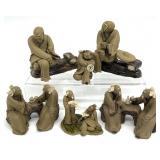 6 Chinese Clay Mud Men Pottery Figures