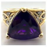 14K Gold Purple Gemstone & Diamond Ring, Sz 6