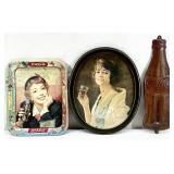 3pc Coca Cola Metal Trays & Bottle Sign