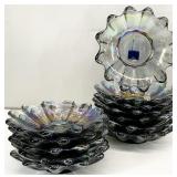 12 Carnival Glass Iridescent Blue Glass Dishes