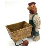 Rooster Pushing Wheelbarrow Figurine