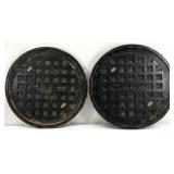 2 Antique Wooden Manhole Cover Cast Iron Molds