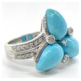 10k White Gold Turquoise & Diamond Ring