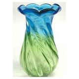 Blue & Green Swirl Blown Glass Vase