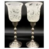 Pair Silver Plate Glass Globe Candle Holders