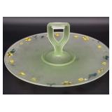 Vintage Satin Uranium Glass Handled Serving Dish