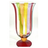 Large Murano Ribbon Blown Glass Footed Vase