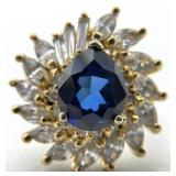 Gold Plated Sterling Blue & Clear Stone Ring