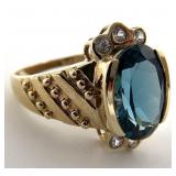 10K Yellow Gold Blue Stone White Sapphire Ring