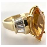 14k Yellow Gold Citrine & CZ Ring