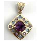 14k Yellow Gold Multi Stone Pendant