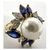 Gold Plated Sterling Costume Pearl Ring