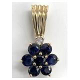 14k Yellow Gold Sapphire & Diamond Pendant