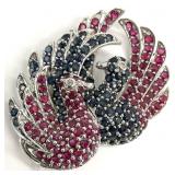 10K White Gold Gemstone Swan Brooch