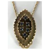 14K Yellow Gold Blue Gemstone Necklace