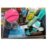 bento box/wine glasses/pitcher/water bottle/dish