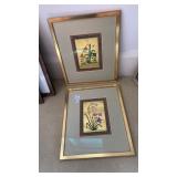 Two Hand painted vintage floral picture from