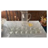 Etched Glass Water Pitcher with 7 Glasses  & 7