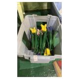 Wooden garden tulips, two plastic containers, two