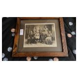 Antique oak framed Victorian family picture16in