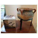 Decorative Clay cube & clay painted  pottery bowl