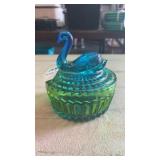 Vintage GLASS SWAN  Sawtooth BLUE GREEN Ombre Cut