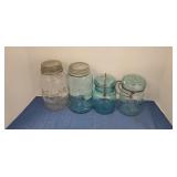 4 vintage Mason jars 1 with chipped lid