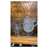 Antique pressed glass and etched pitcher