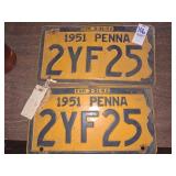 Two 1951 Pennsylvania license plates